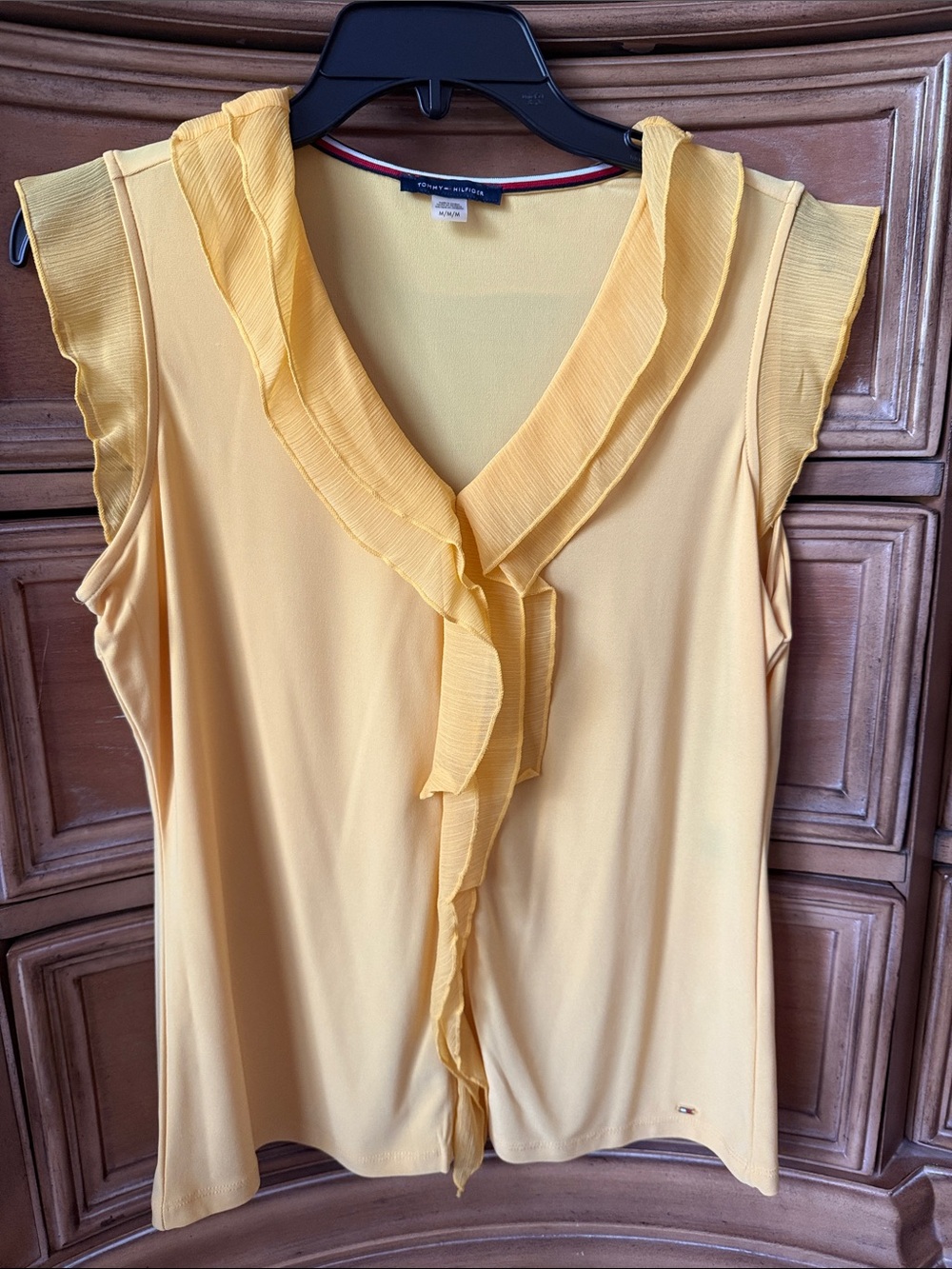 Tommy Hilfiger Yellow Ruffle V-Neck Sleeveless Blouse